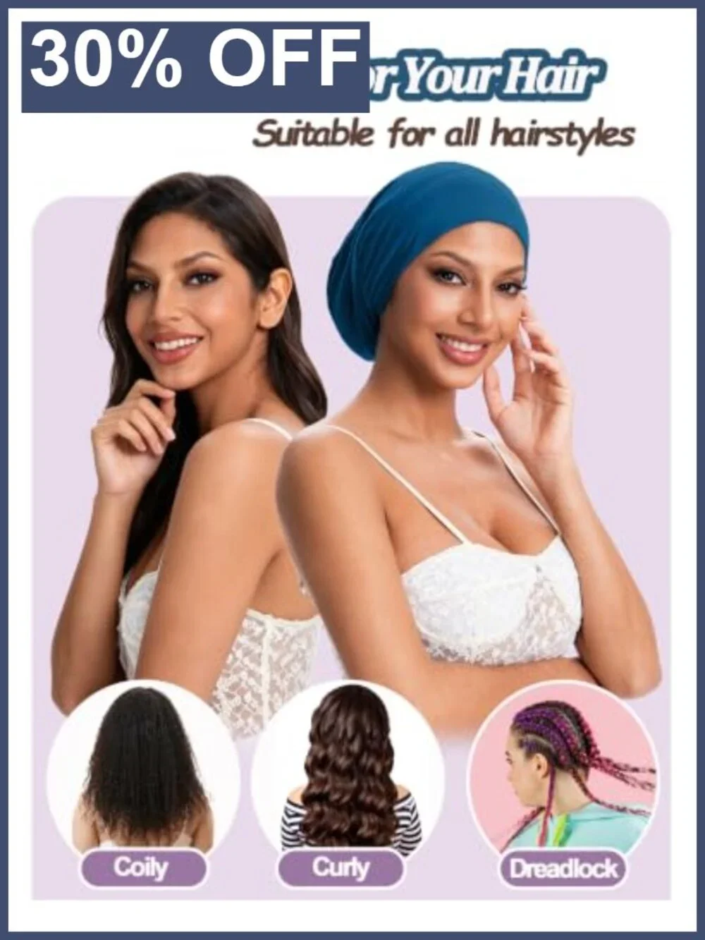 100% Mulberry Silk Lined Sleep Cap Bonnet for Sleeping Women Hair Wrap